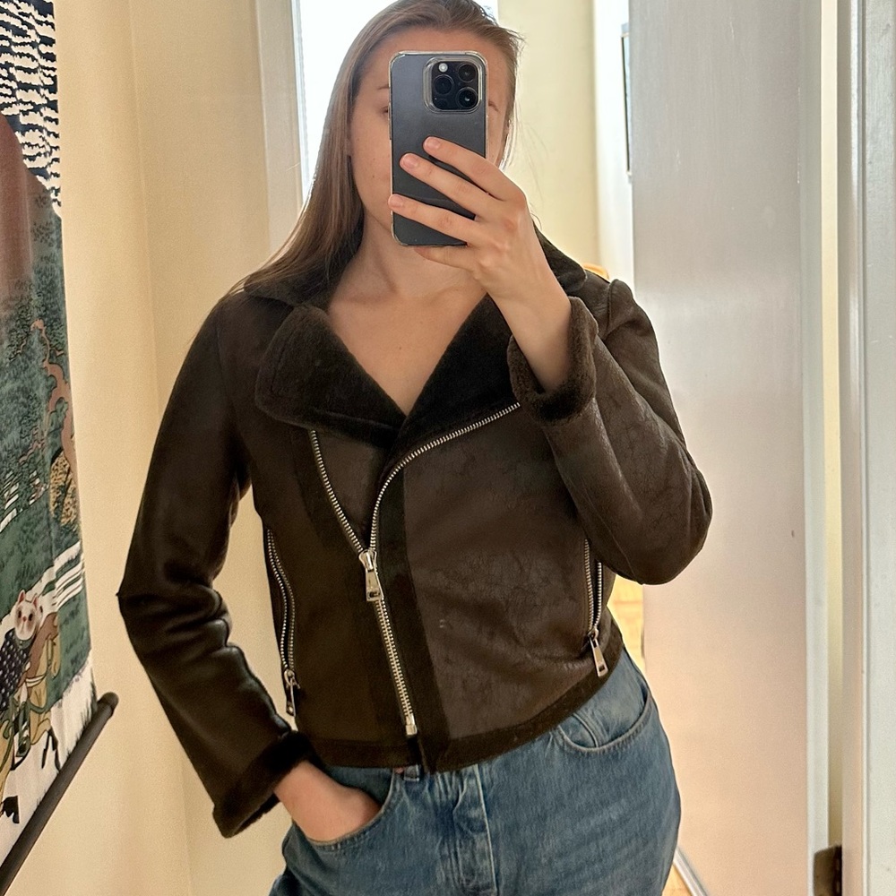 SOLD Shearling Brown/Green Leather Jacket